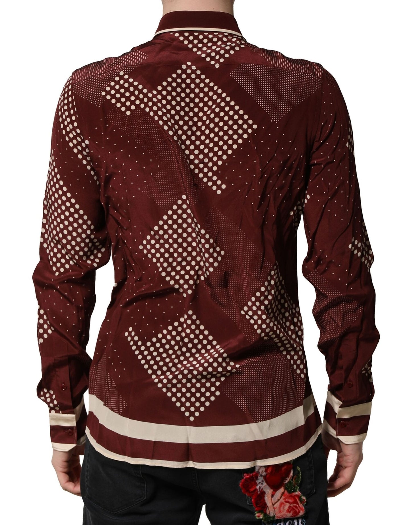 Dolce & Gabbana Maroon Dotted Silk Long Sleeve Casual Shirt