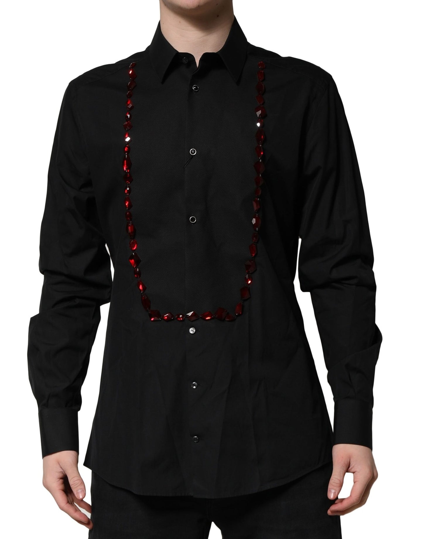 Dolce & Gabbana Black Crystal GOLD Formal Men Dress Shirt