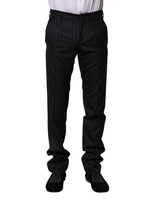 Dolce & Gabbana Black Wool Striped Formal Pants