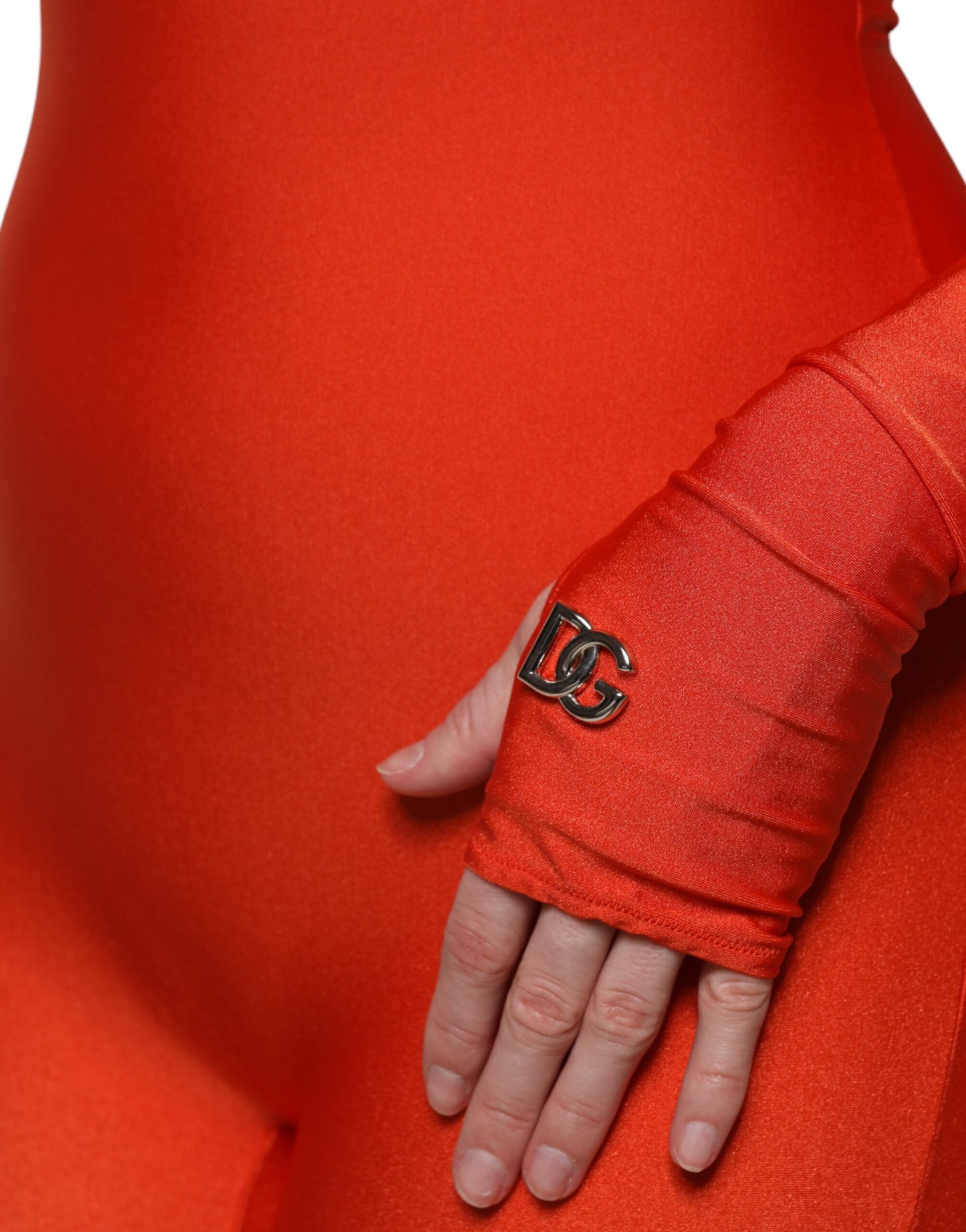 Robe moulante à col roulé en nylon rouge Dolce &amp; Gabbana