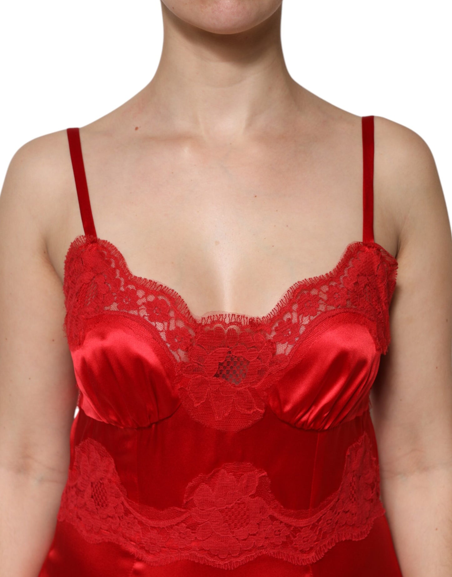 Dolce &amp; Gabbana Rotes ärmelloses Maxikleid aus Seide