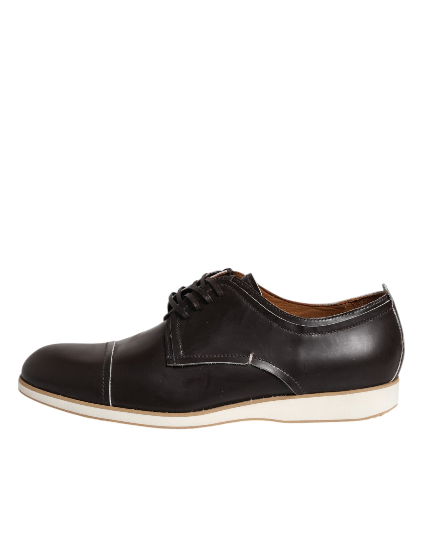 Pollini Dark Brown Leather Derby Lace Up Dress Formal Shoes