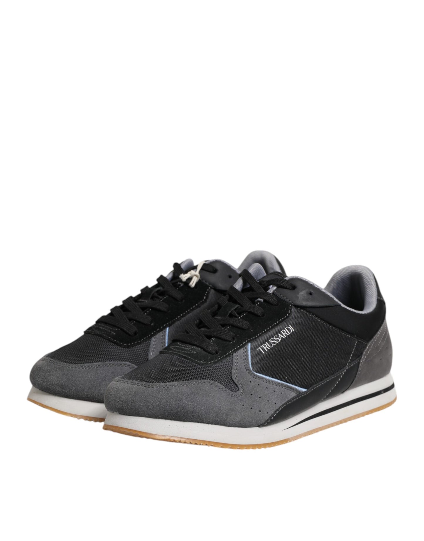 Trussardi Black Gray Lace Up Low Top Casual Sneakers Shoes