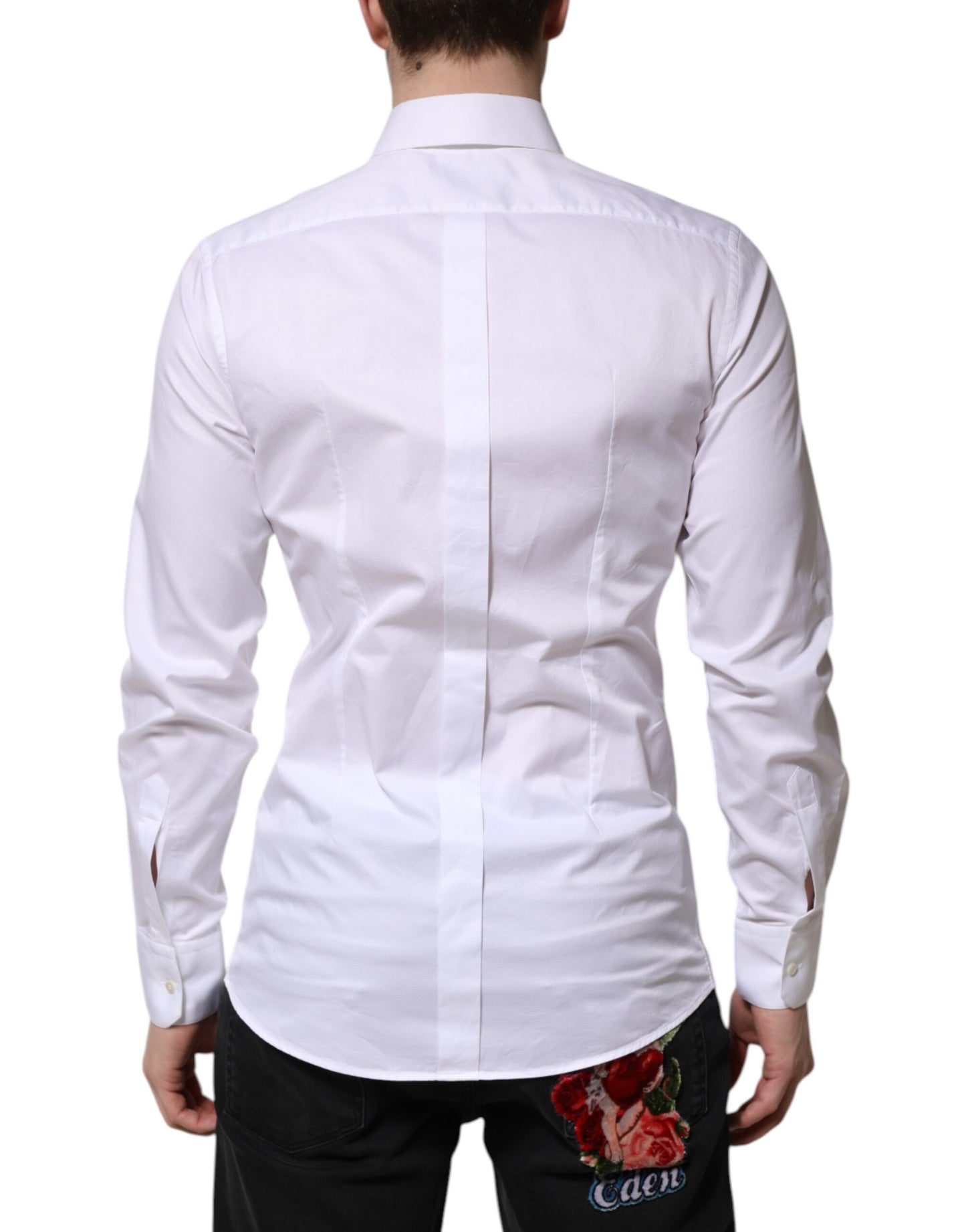 Dolce & Gabbana White Cotton GOLD Long Sleeve Men Dress Shirt