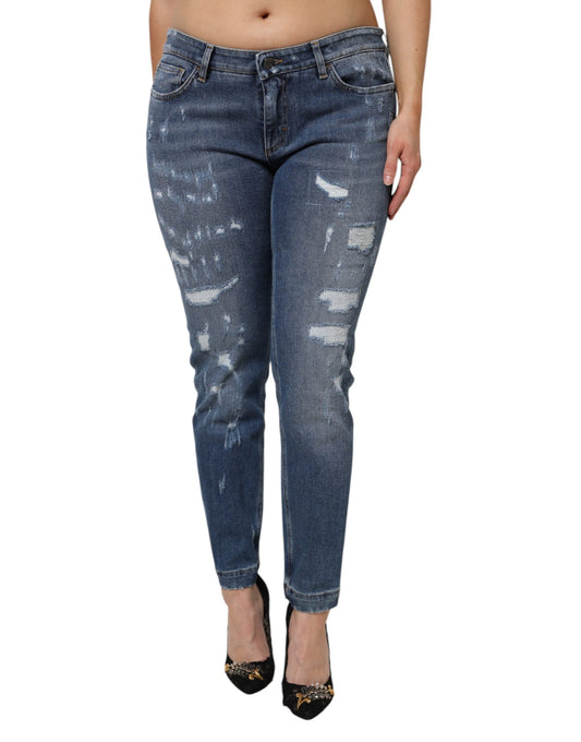 Jean taille basse en denim bleu déchiré Dolce &amp; Gabbana