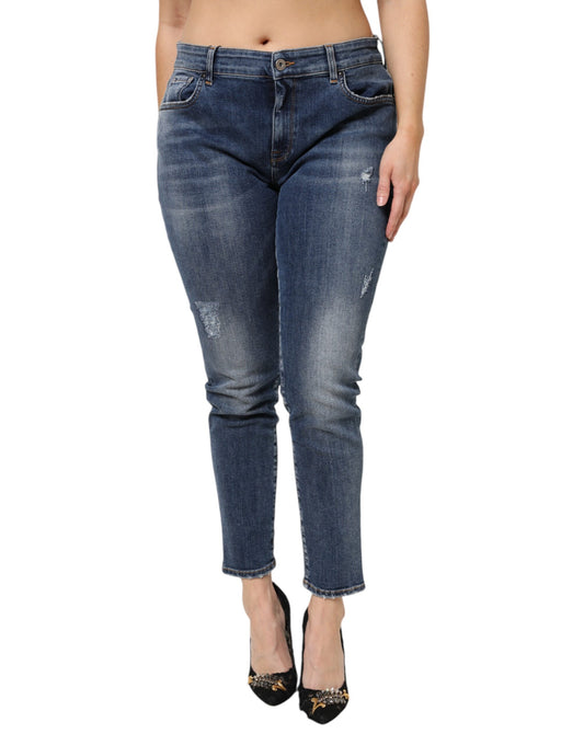 Jean taille basse en coton délavé bleu Dolce &amp; Gabbana