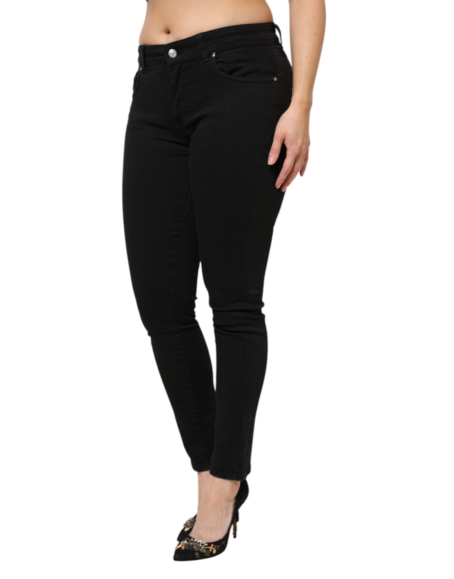 Jean en denim taille moyenne en coton noir Dolce &amp; Gabbana
