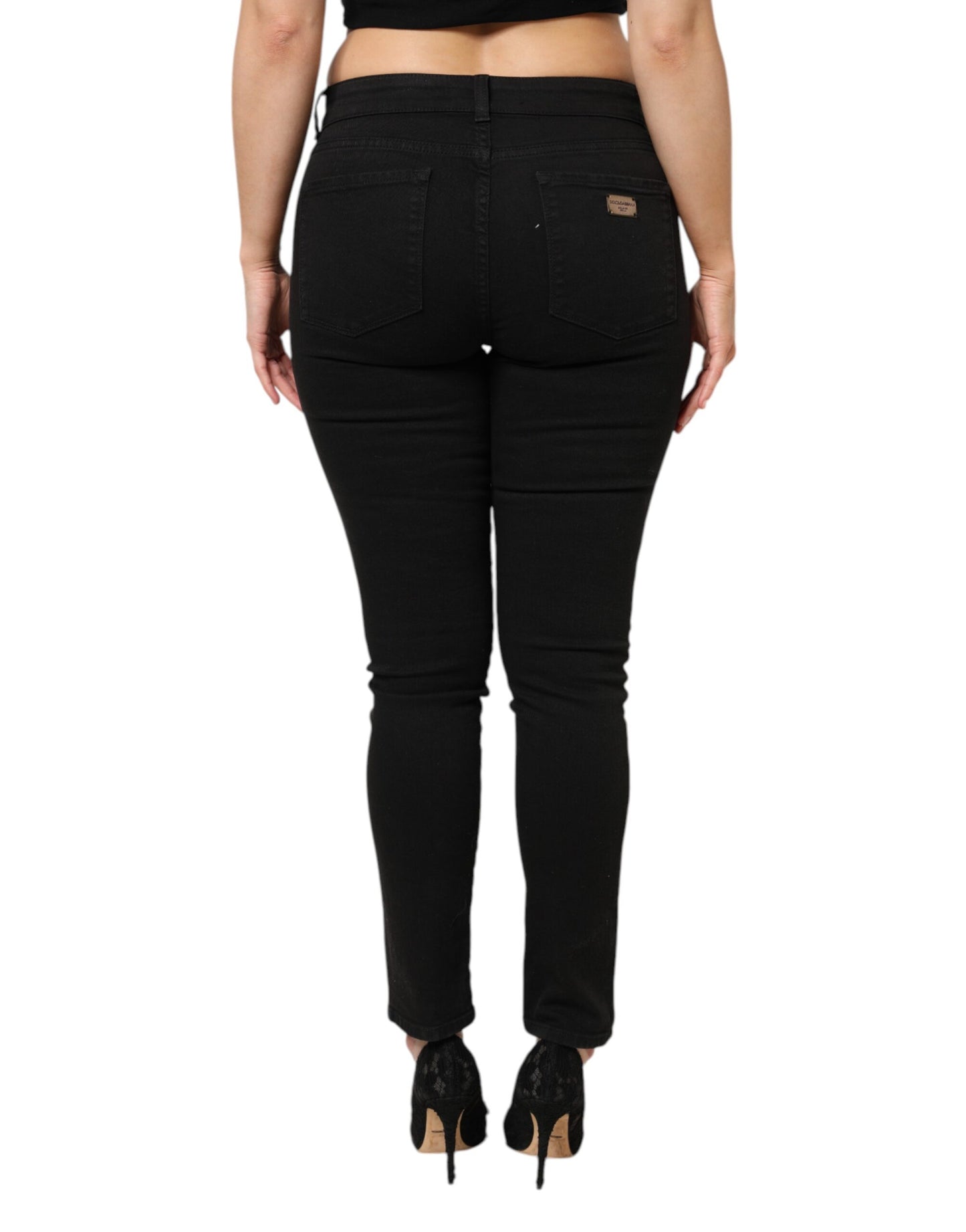 Jean en denim taille moyenne en coton noir Dolce &amp; Gabbana