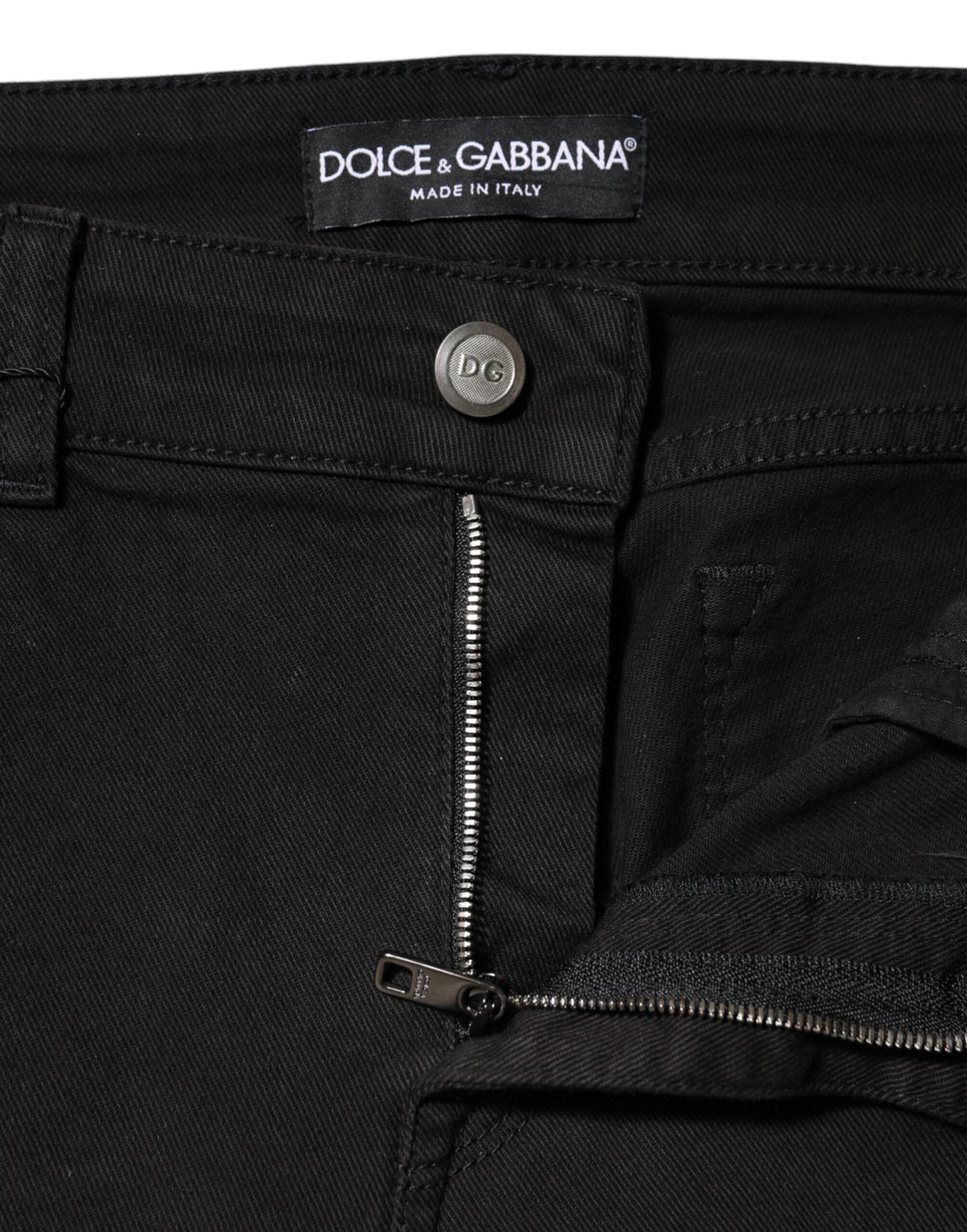 Jean en denim taille moyenne en coton noir Dolce &amp; Gabbana
