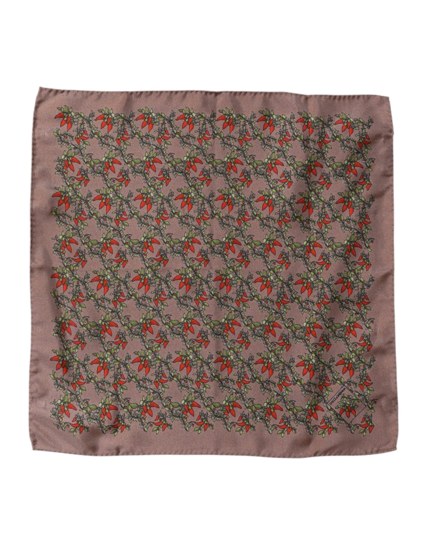 Dolce & Gabbana Brown Chilis Silk Square Men Foulard Scarf