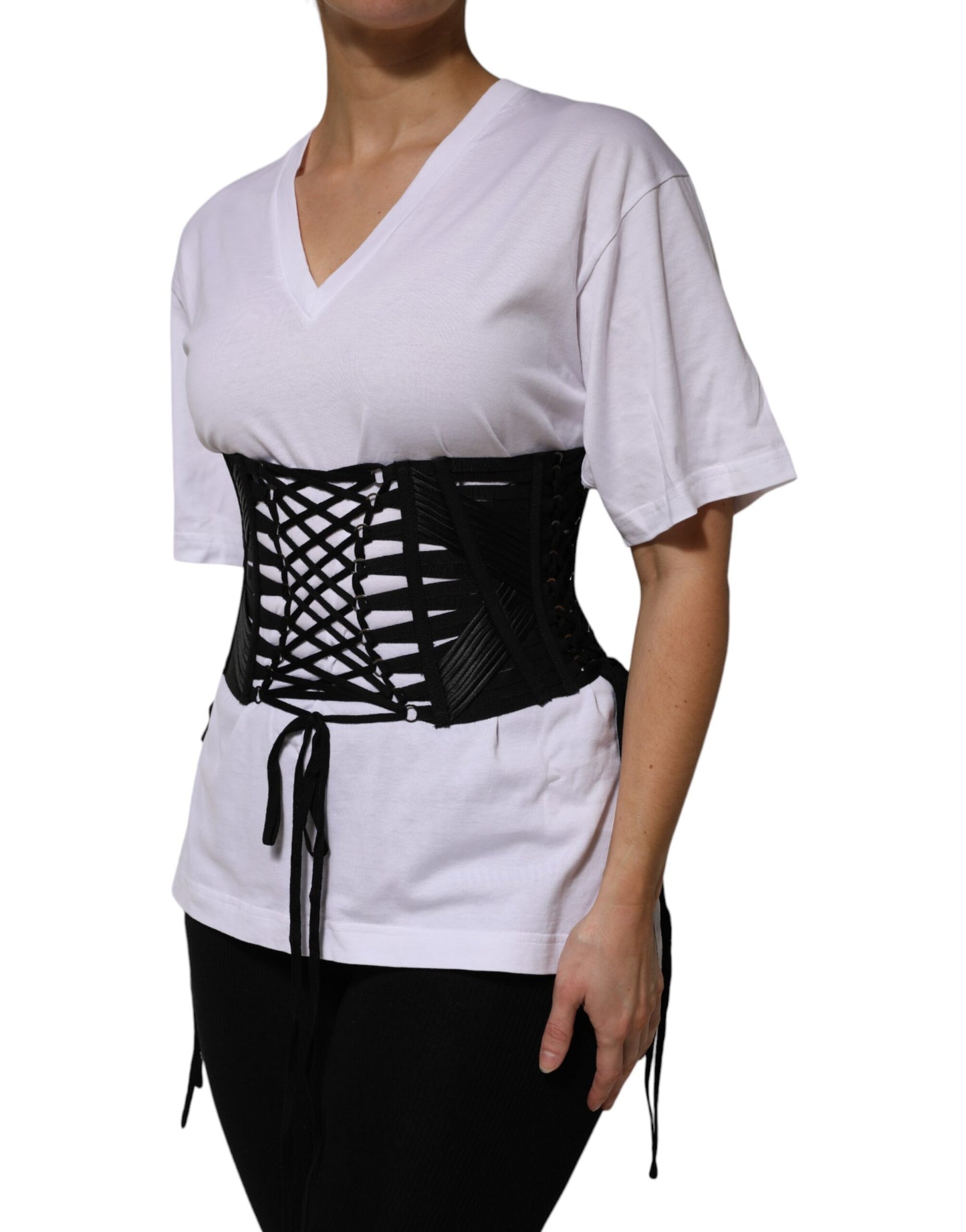 Ceinture corset à lacets en coton noir Dolce &amp; Gabbana