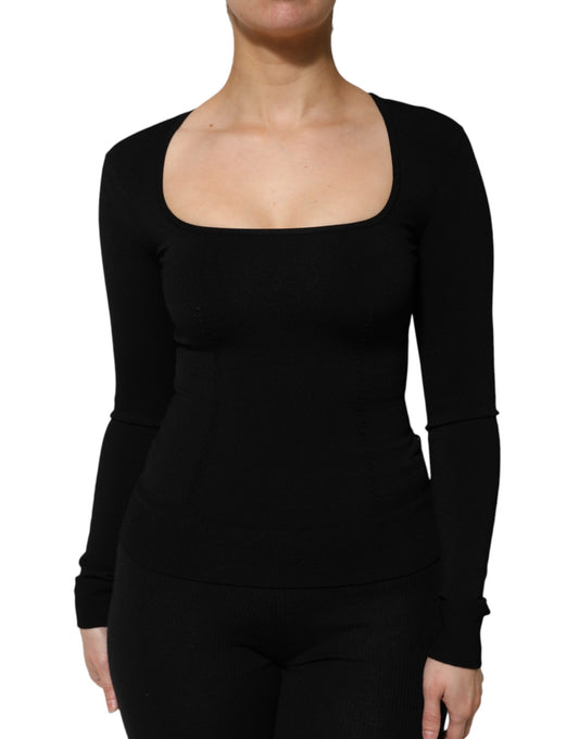 Pull noir à manches longues et col carré Dolce &amp; Gabbana