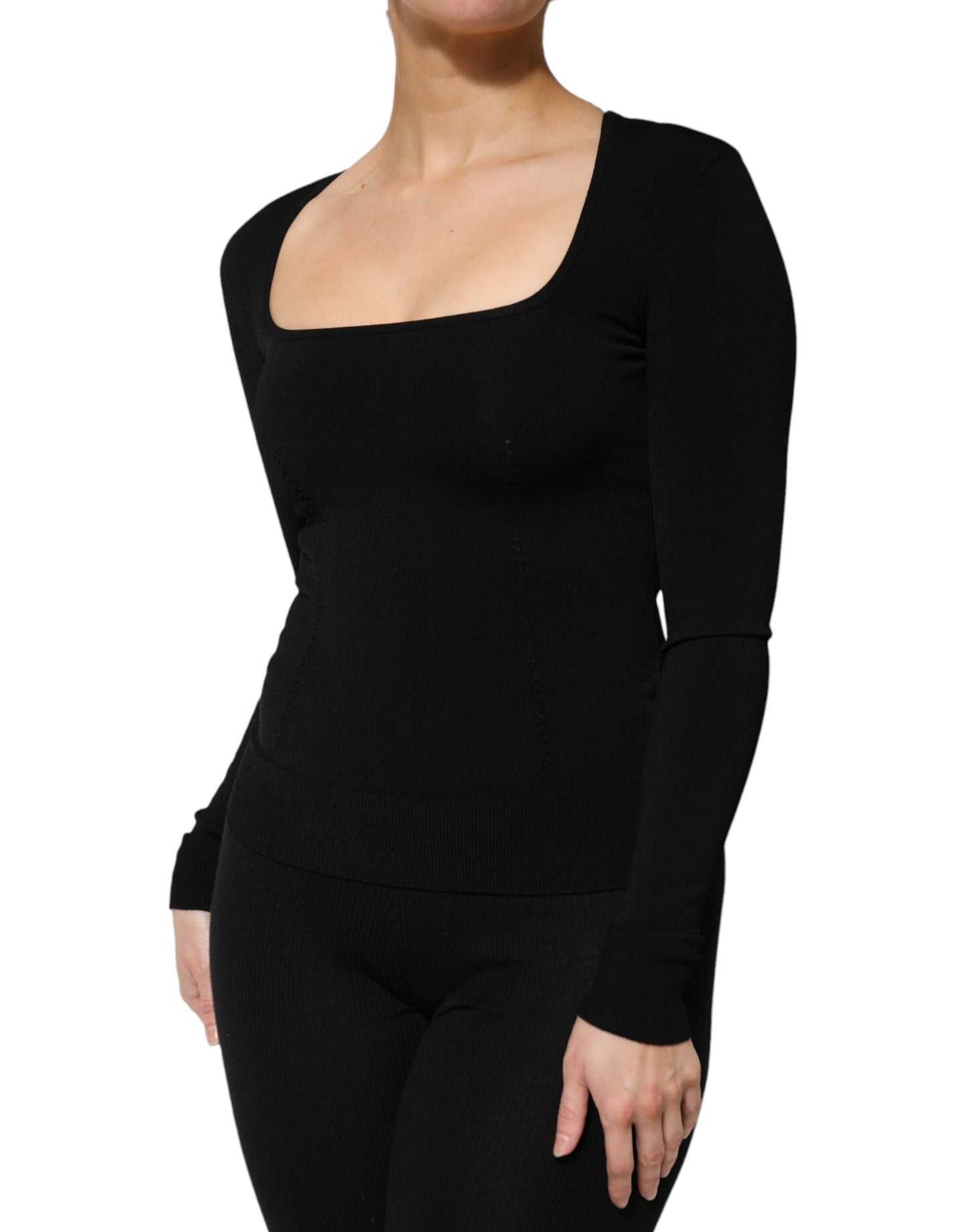 Pull noir à manches longues et col carré Dolce &amp; Gabbana