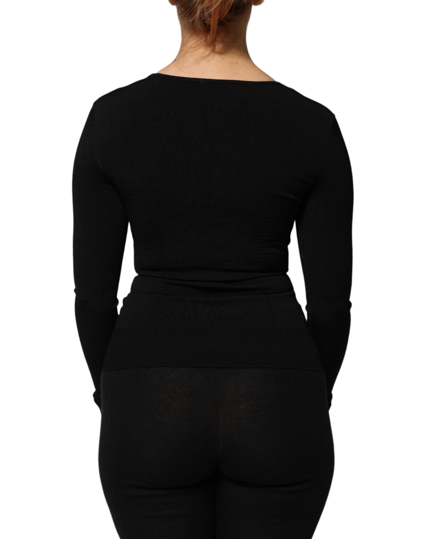 Pull noir à manches longues et col carré Dolce &amp; Gabbana