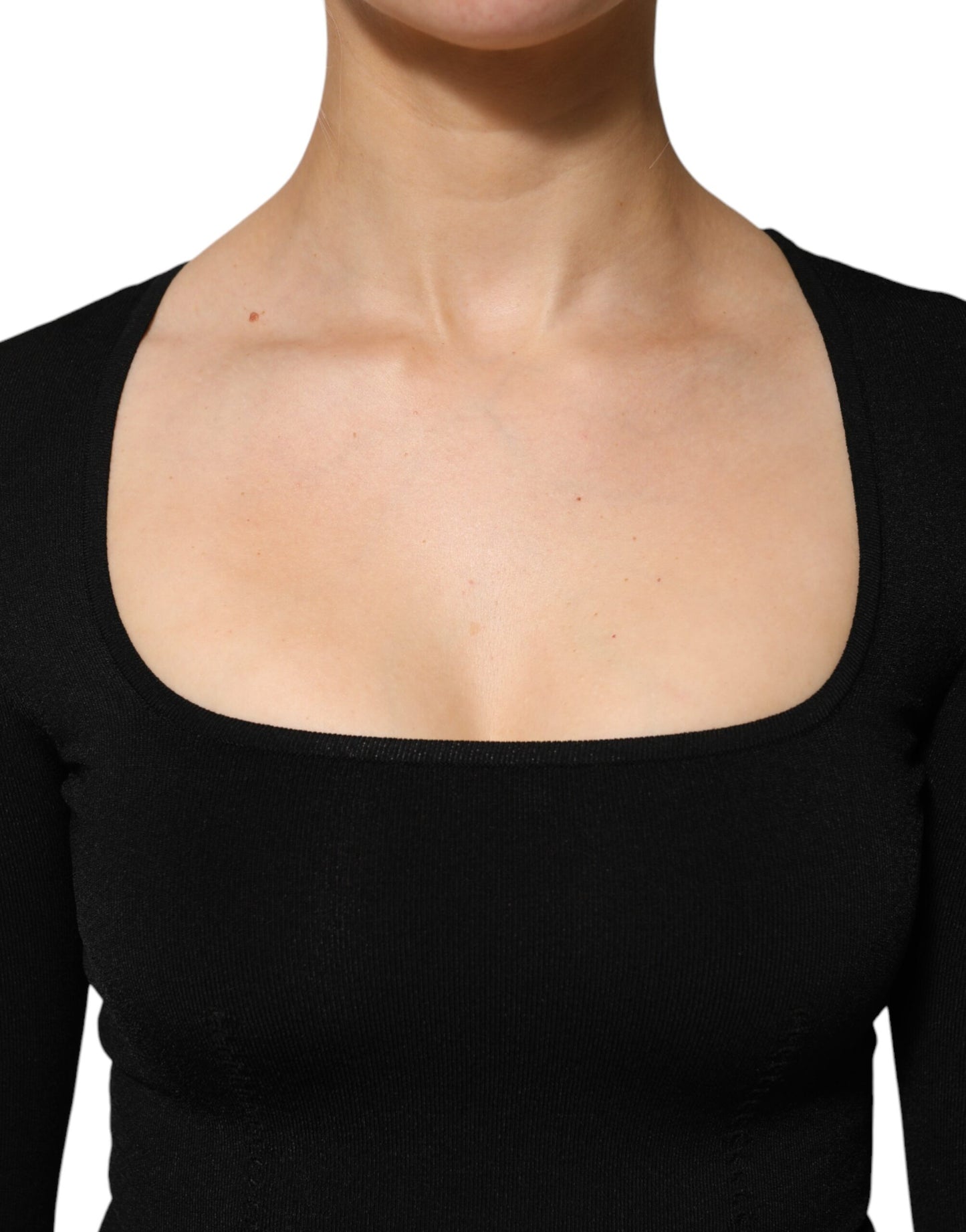 Pull noir à manches longues et col carré Dolce &amp; Gabbana