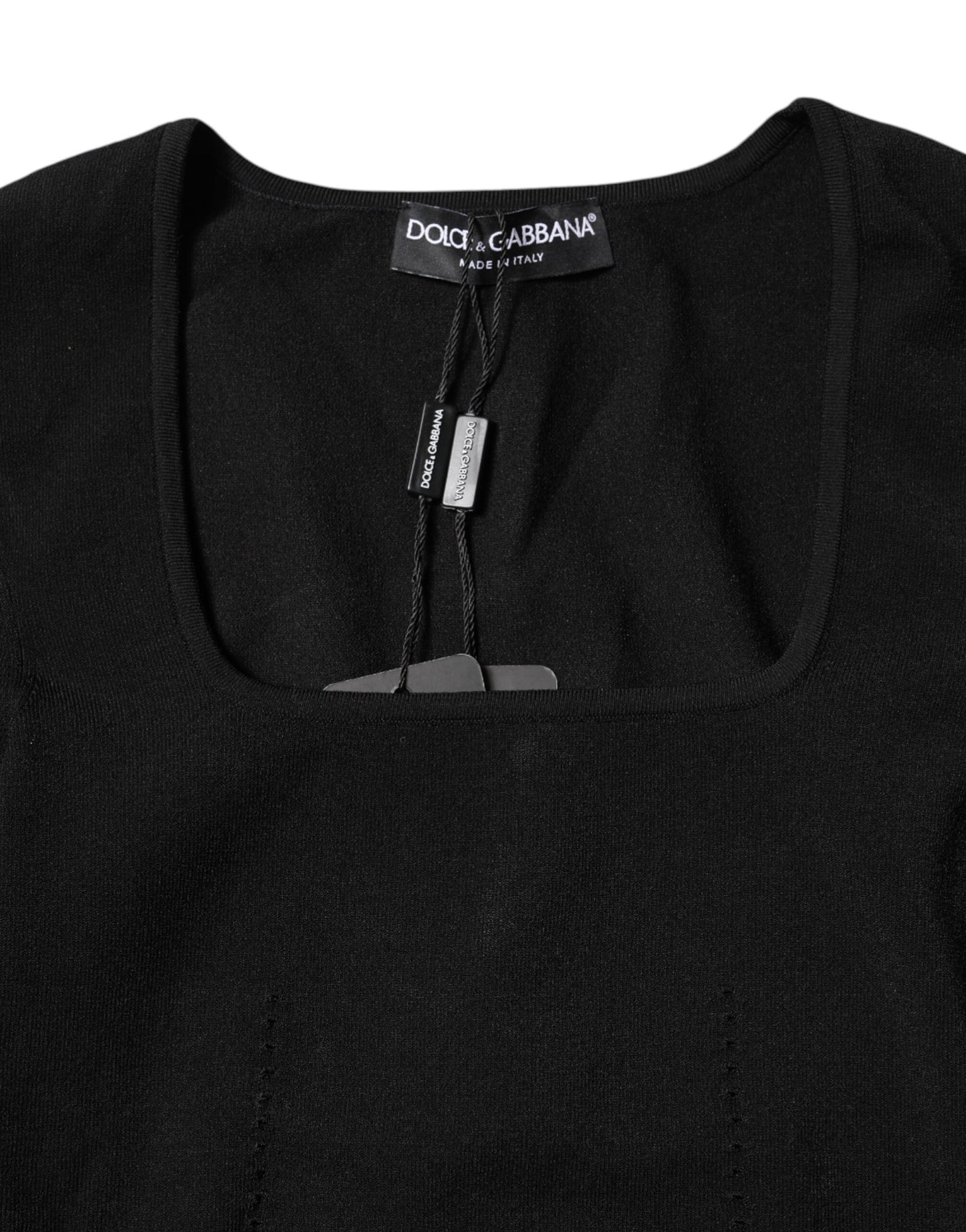 Pull noir à manches longues et col carré Dolce &amp; Gabbana