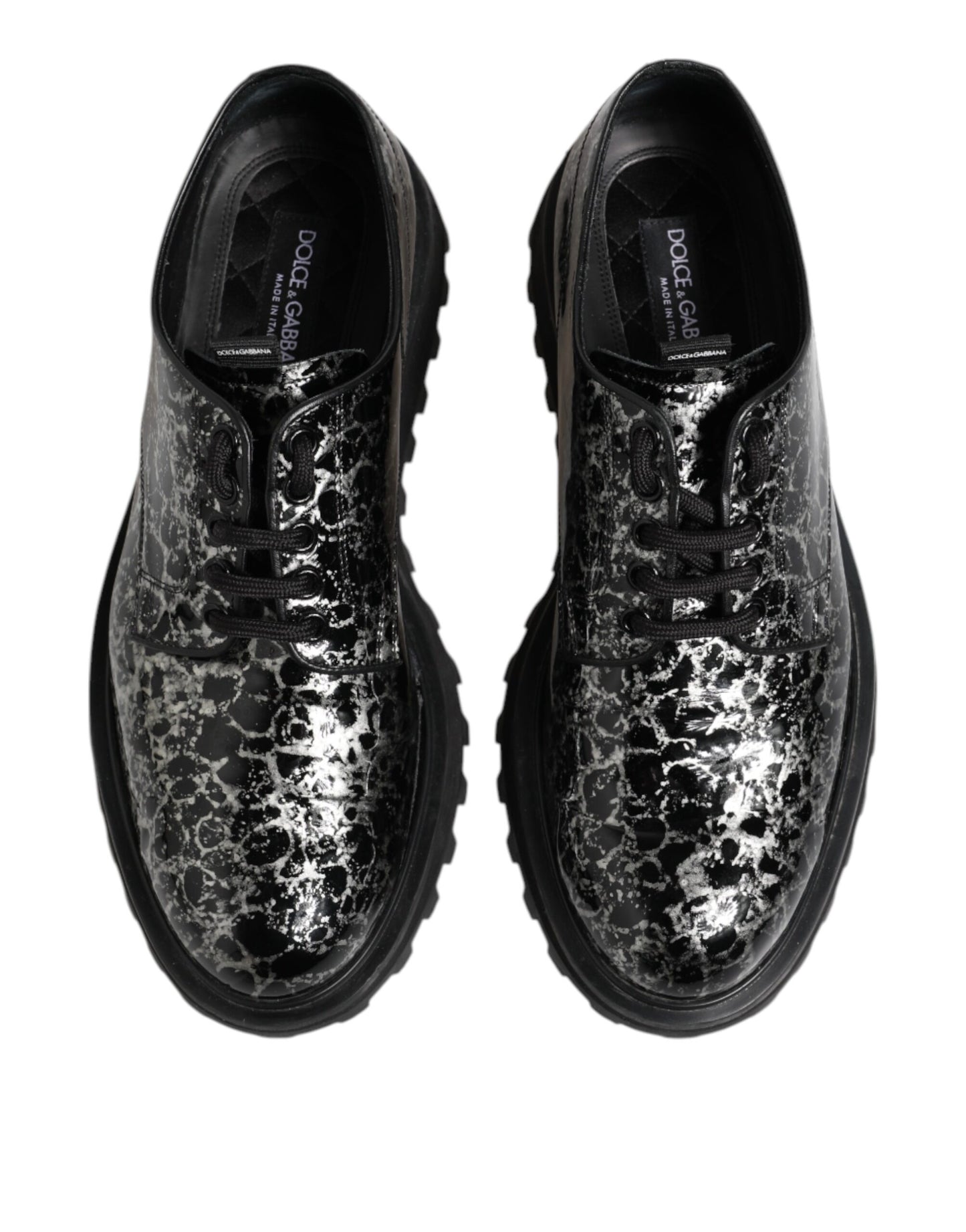Dolce & Gabbana Black White Calfskin Chunky Derby Shoes