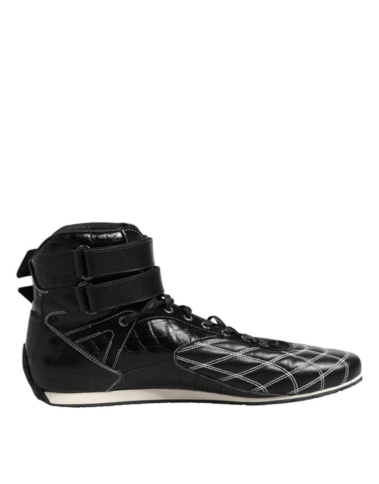 Dolce & Gabbana Black Quilted Leather Lace Up Sneakers Shoes
