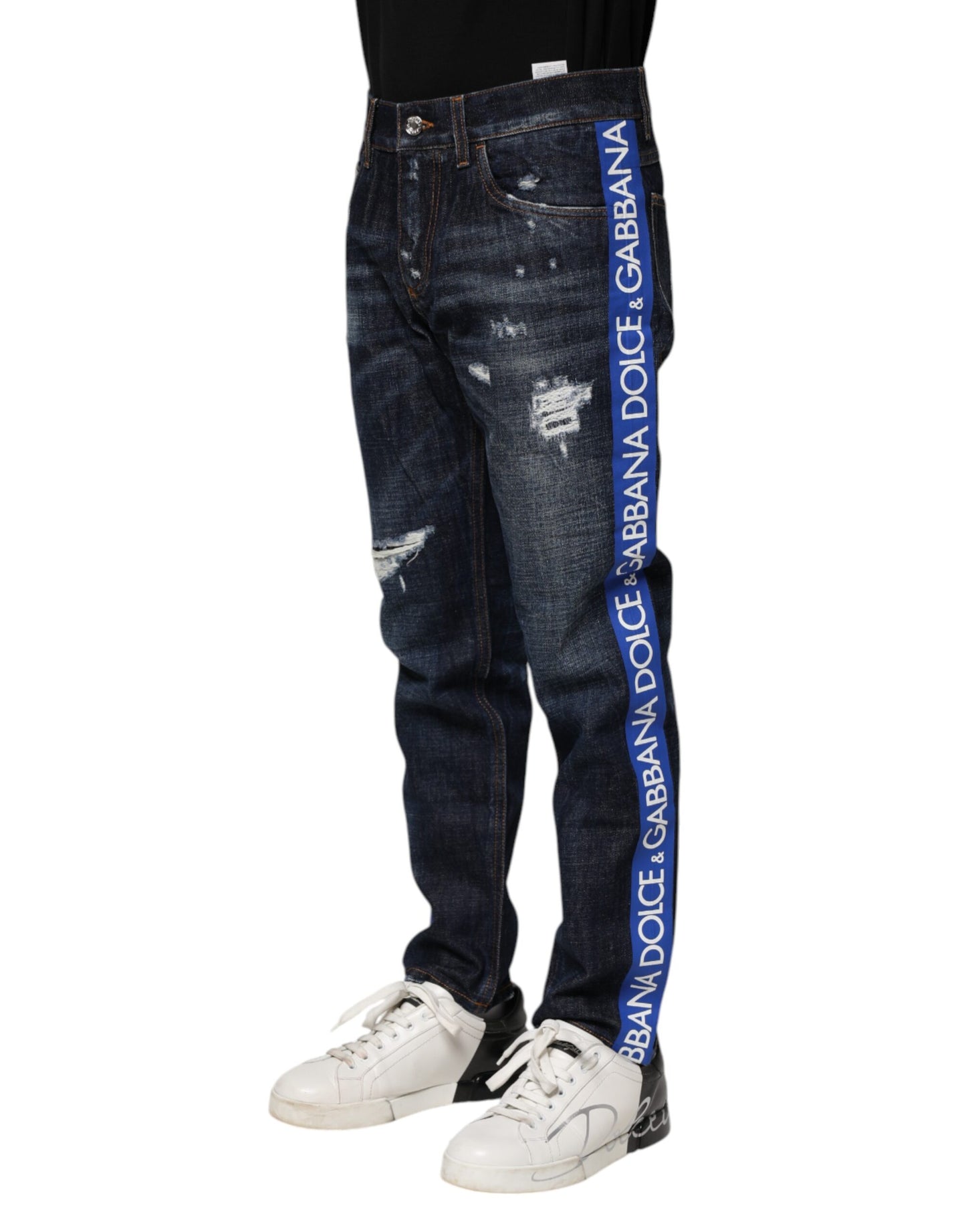 Dolce & Gabbana Dark Blue Tattered Skinny Denim Jeans