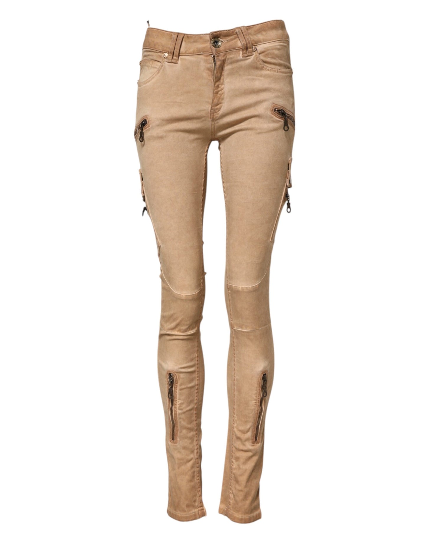 PLEIN SUD – Braune Skinny-Jeans aus Baumwolle mit mittlerer Taille