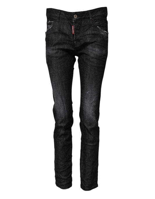 Dsquared² Black Washed Cotton Mid Waist Skinny Jeans
