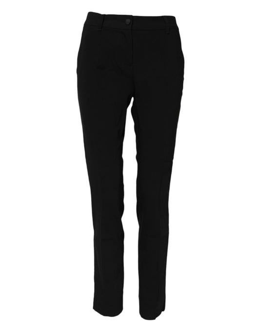 Pantalon fuselé taille moyenne en laine noire Dolce &amp; Gabbana