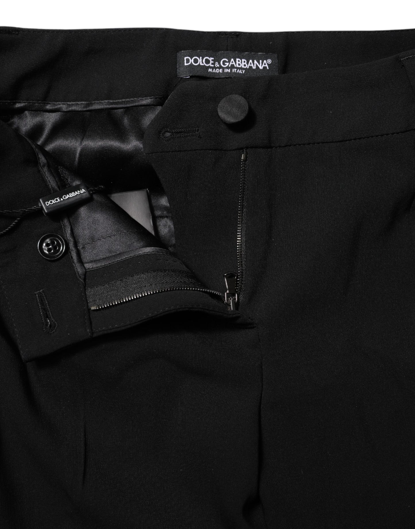 Pantalon fuselé taille moyenne en laine noire Dolce &amp; Gabbana