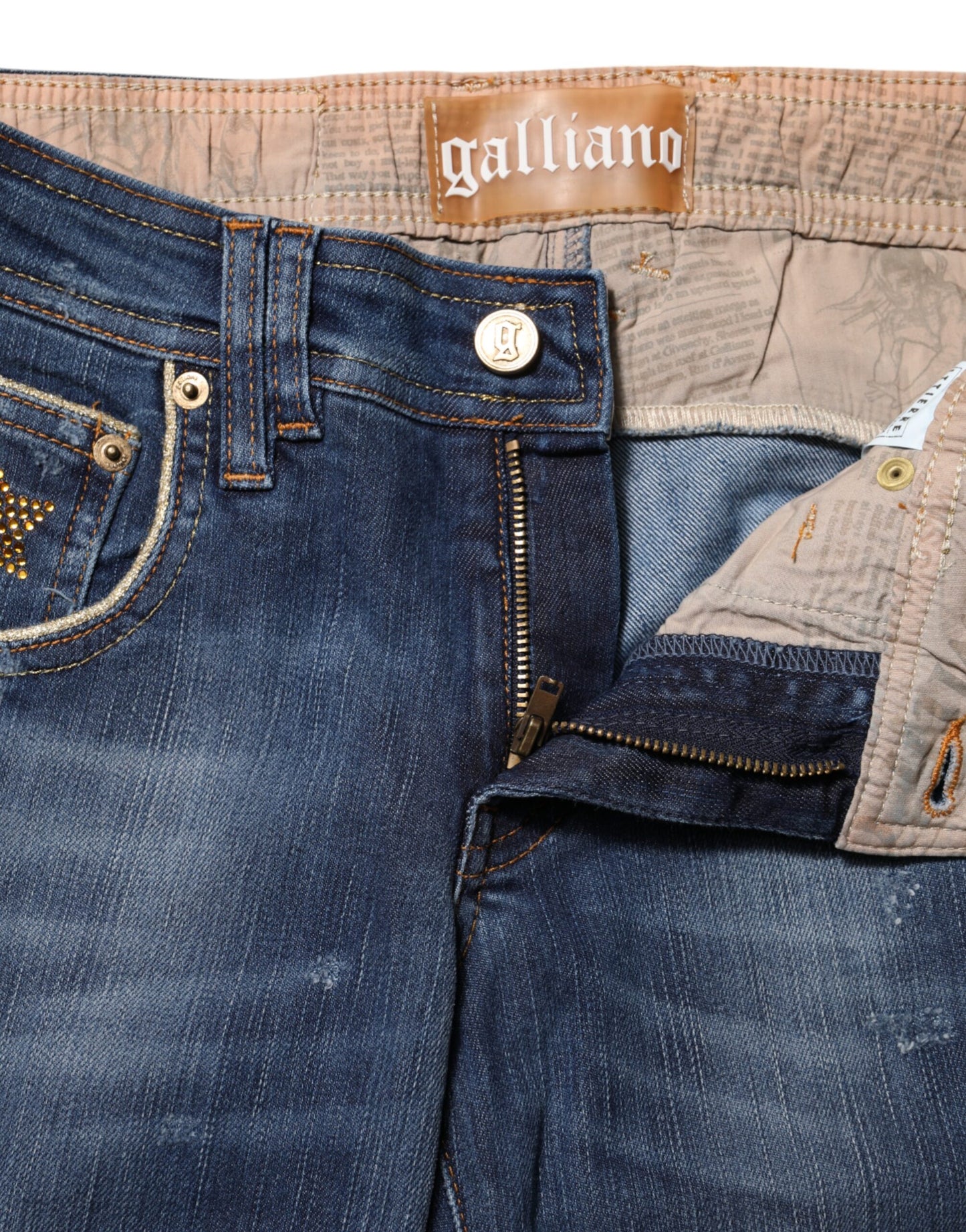 Jean large taille moyenne en coton bleu John Galliano