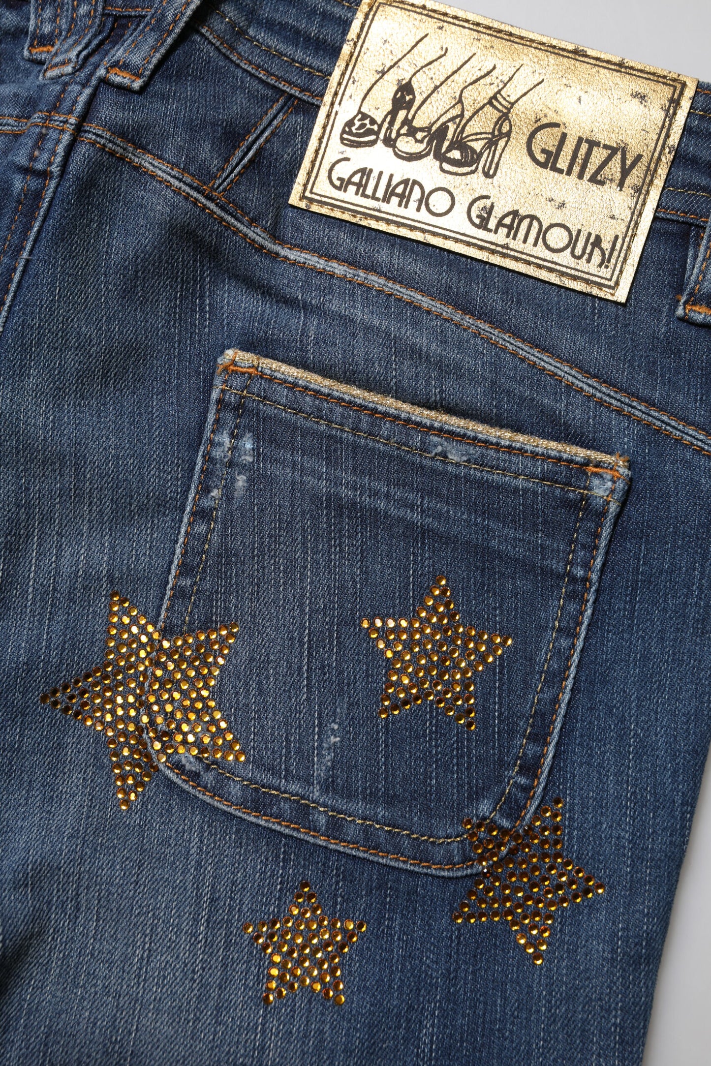 Jean large taille moyenne en coton bleu John Galliano