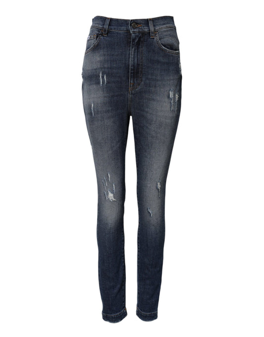 Jean taille haute en coton délavé bleu Dolce &amp; Gabbana