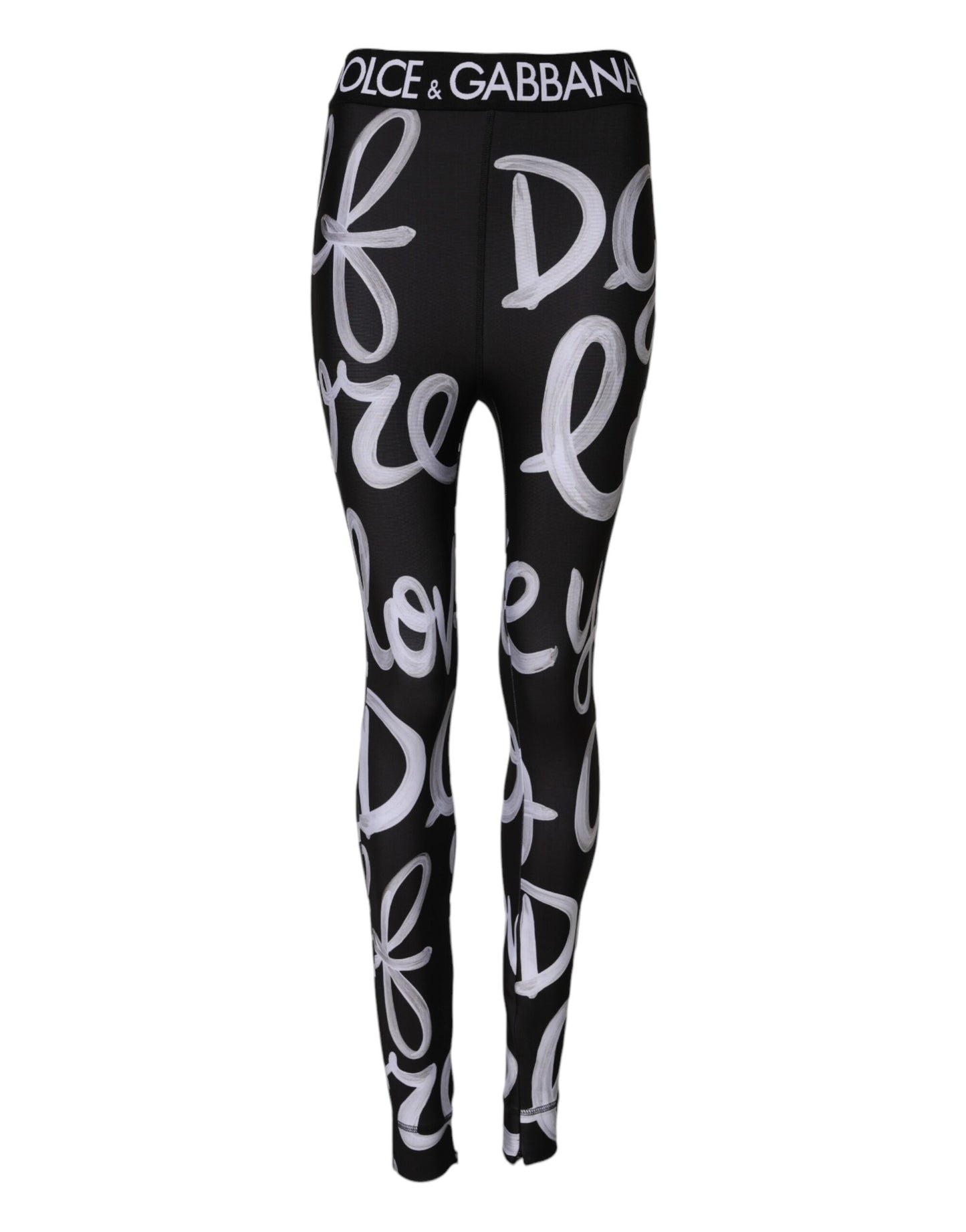 Pantalon taille moyenne en polyester noir à imprimé logo Dolce &amp; Gabbana