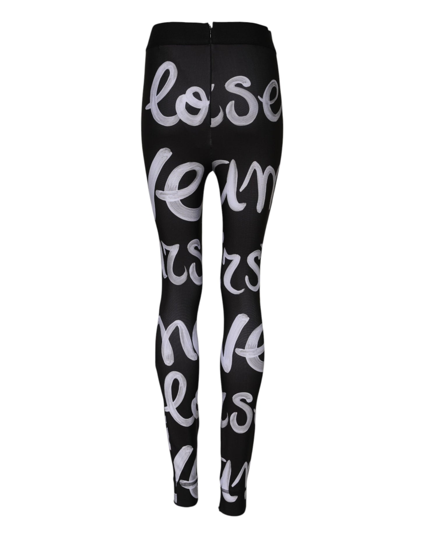 Pantalon taille moyenne en polyester noir à imprimé logo Dolce &amp; Gabbana