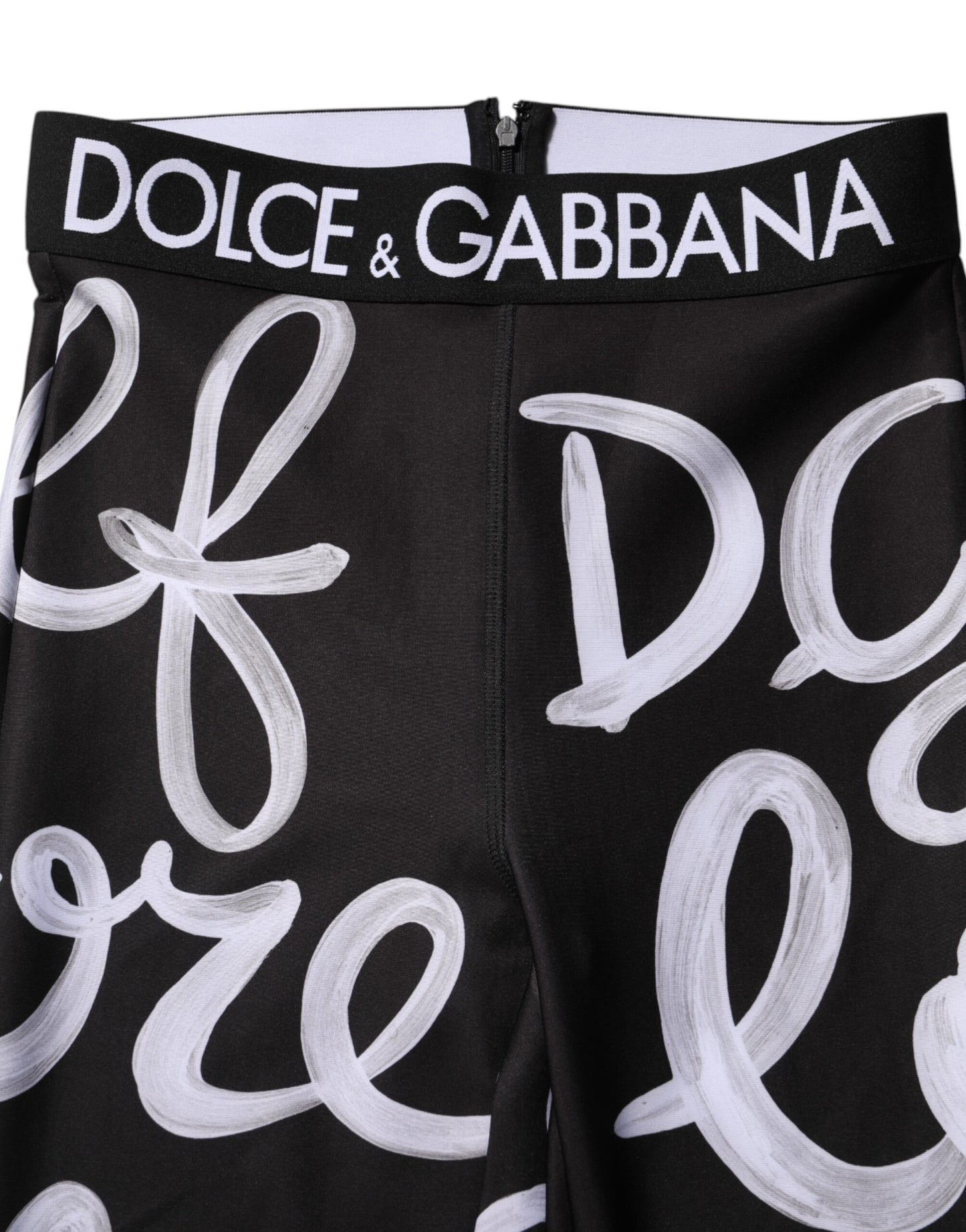 Pantalon taille moyenne en polyester noir à imprimé logo Dolce &amp; Gabbana