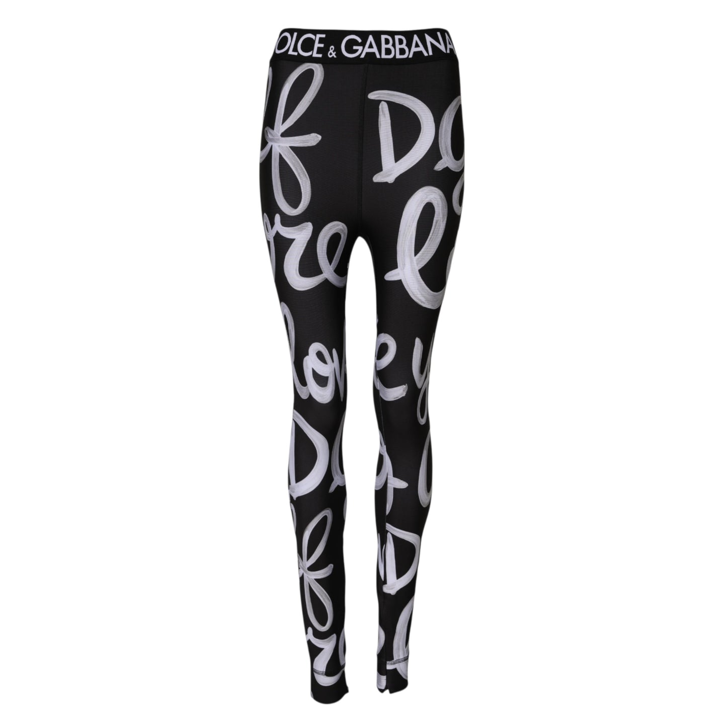 Pantalon taille moyenne en polyester noir à imprimé logo Dolce &amp; Gabbana