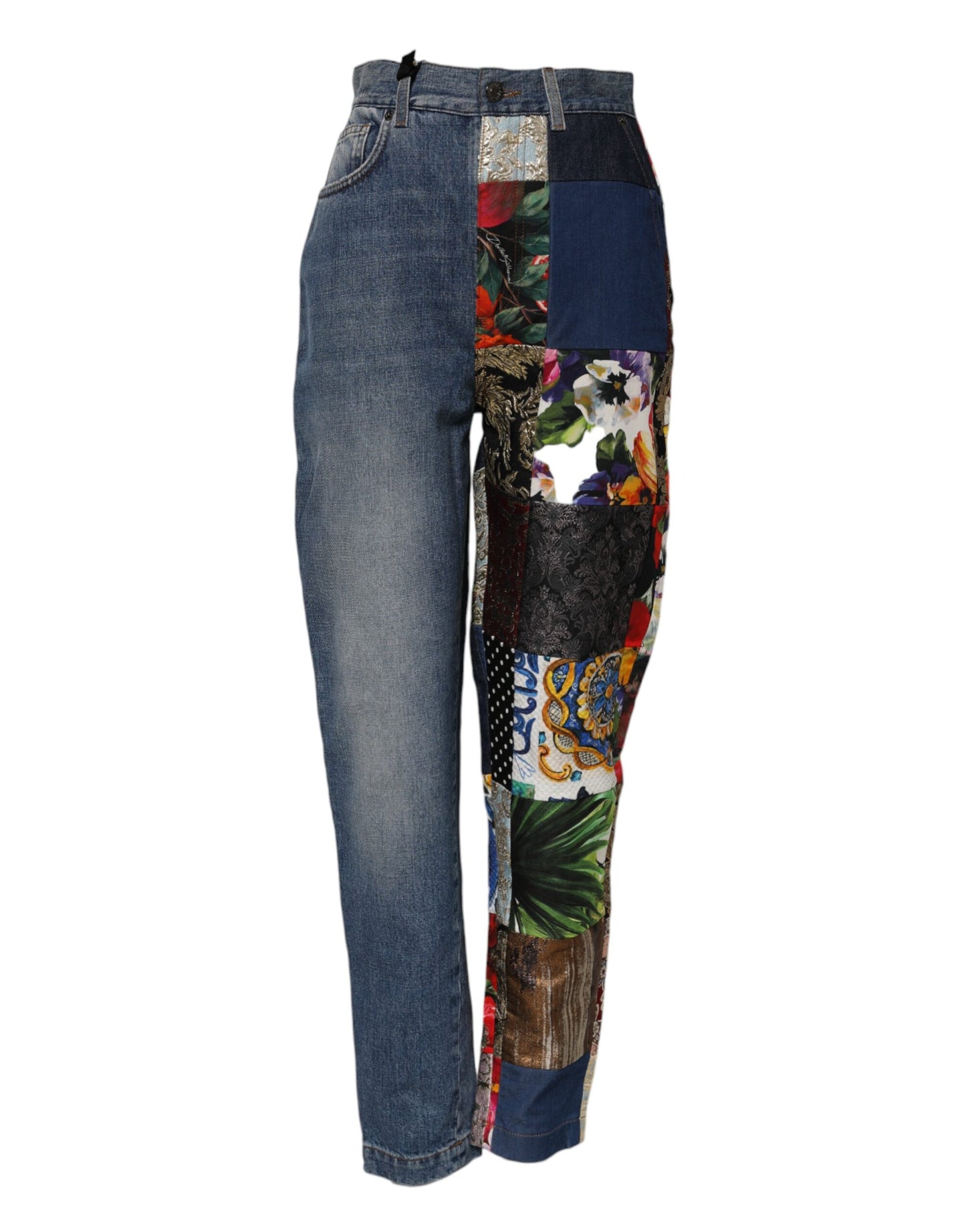 Jean taille haute patchwork bleu AMBER Dolce &amp; Gabbana