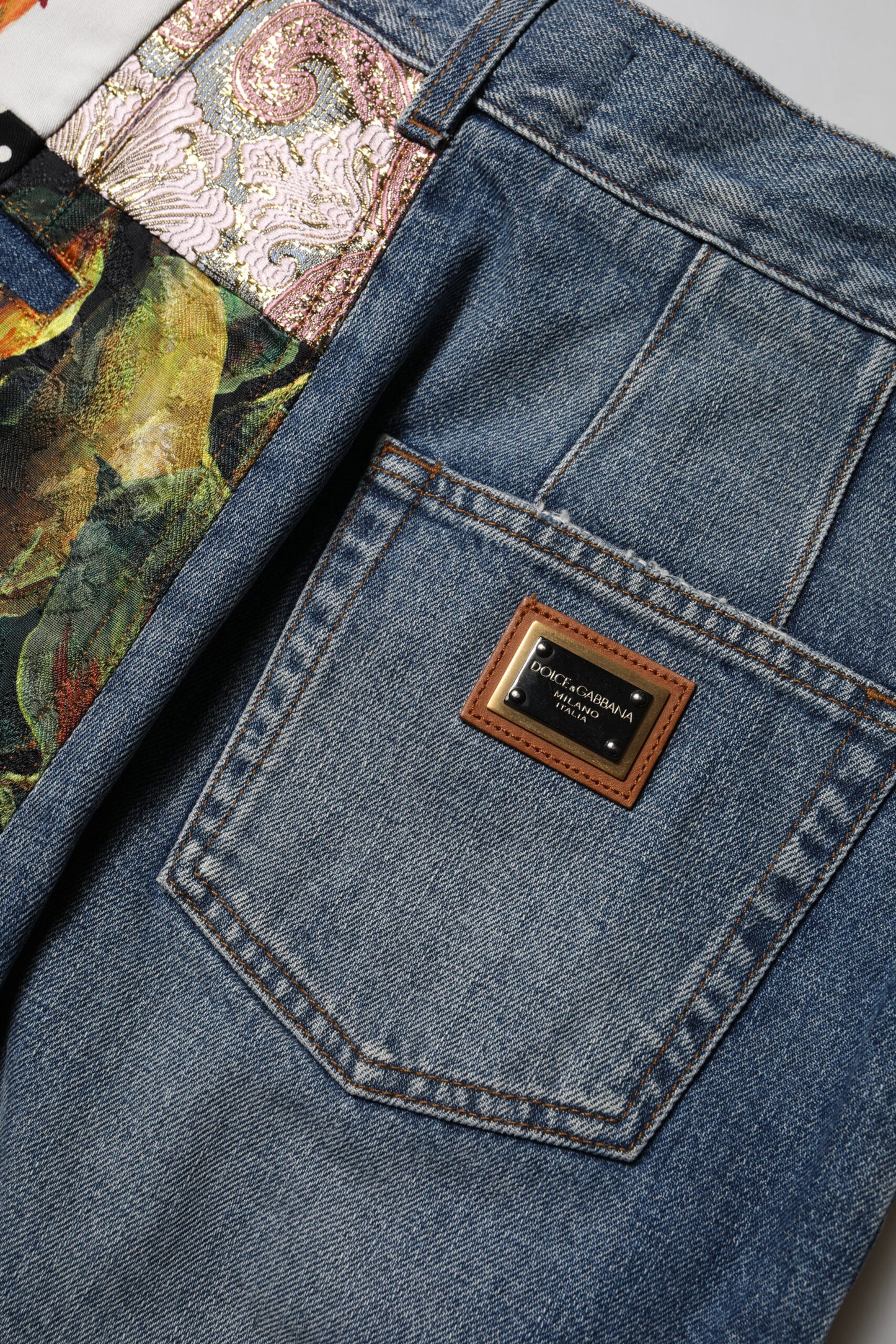 Jean taille haute patchwork bleu AMBER Dolce &amp; Gabbana