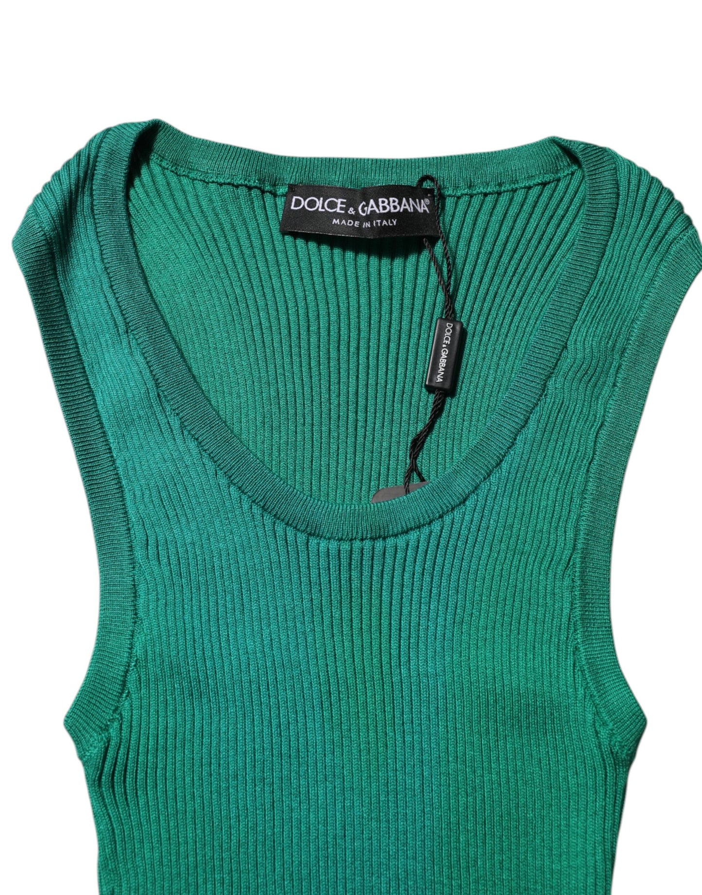 Débardeur sans manches à col rond en soie verte Dolce &amp; Gabbana