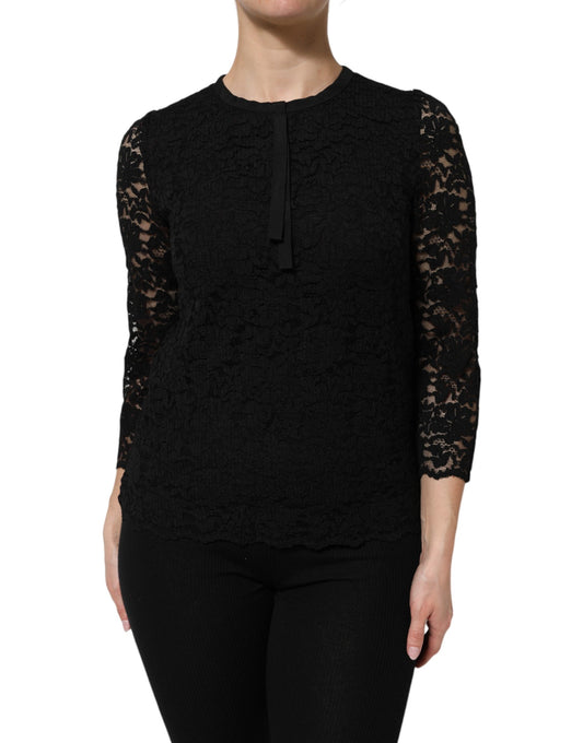 Chemisier à manches longues en dentelle et nylon noir Dolce &amp; Gabbana
