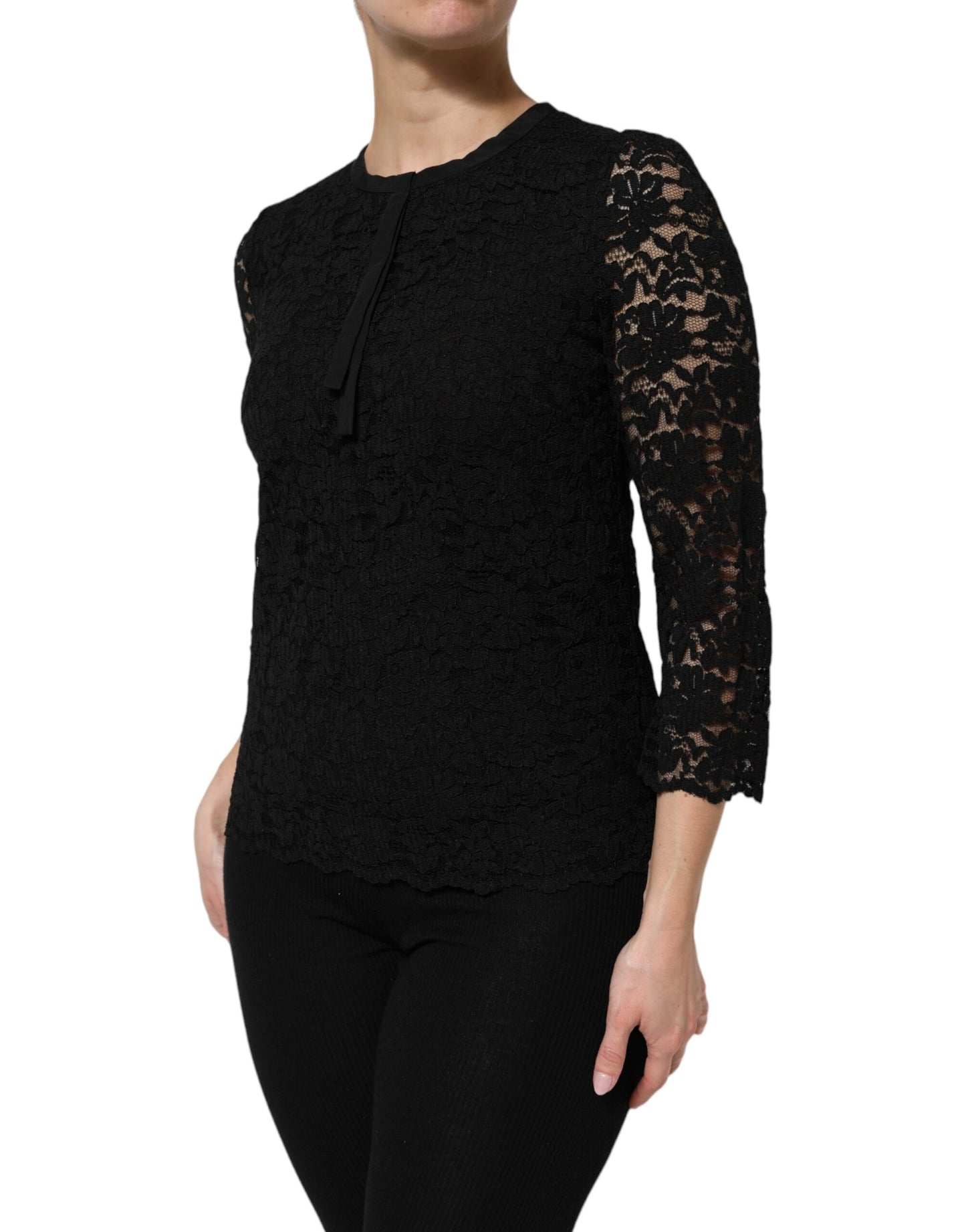 Chemisier à manches longues en dentelle et nylon noir Dolce &amp; Gabbana