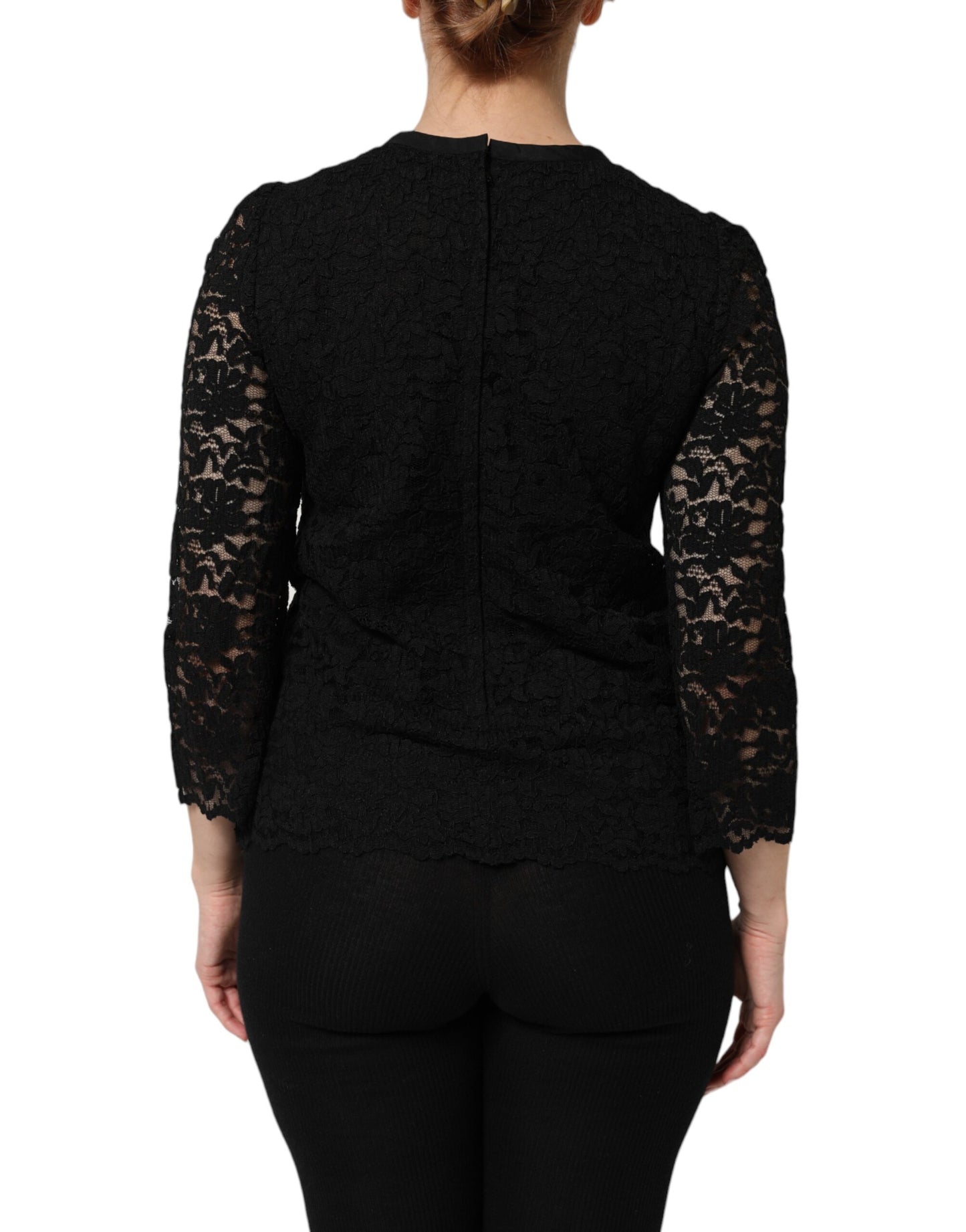 Chemisier à manches longues en dentelle et nylon noir Dolce &amp; Gabbana