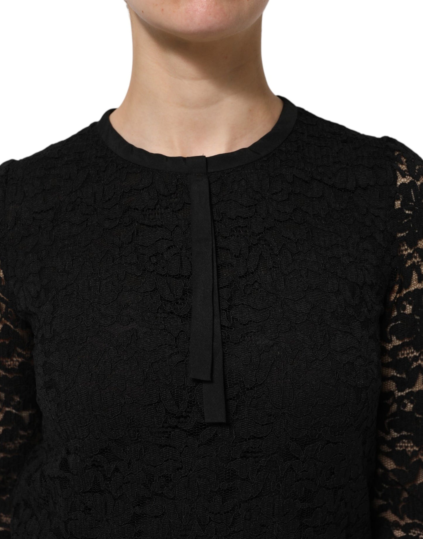 Chemisier à manches longues en dentelle et nylon noir Dolce &amp; Gabbana