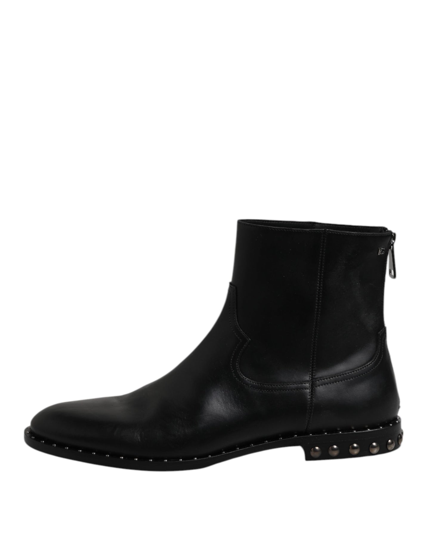Dolce & Gabbana Black Leather Logo Ankle Boots Studded Shoes