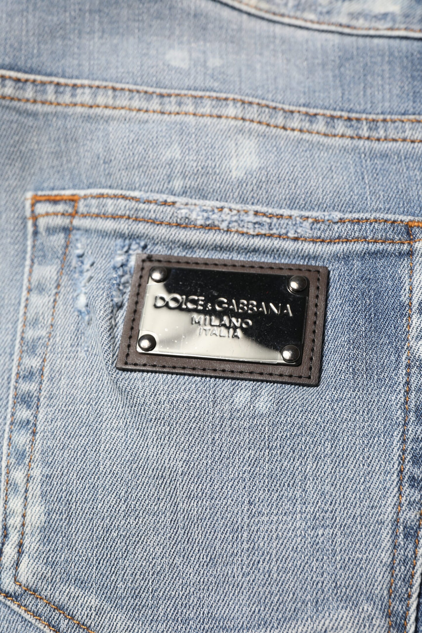 Dolce & Gabbana Blue Cotton Tattered Slim Fit Men Denim Jeans