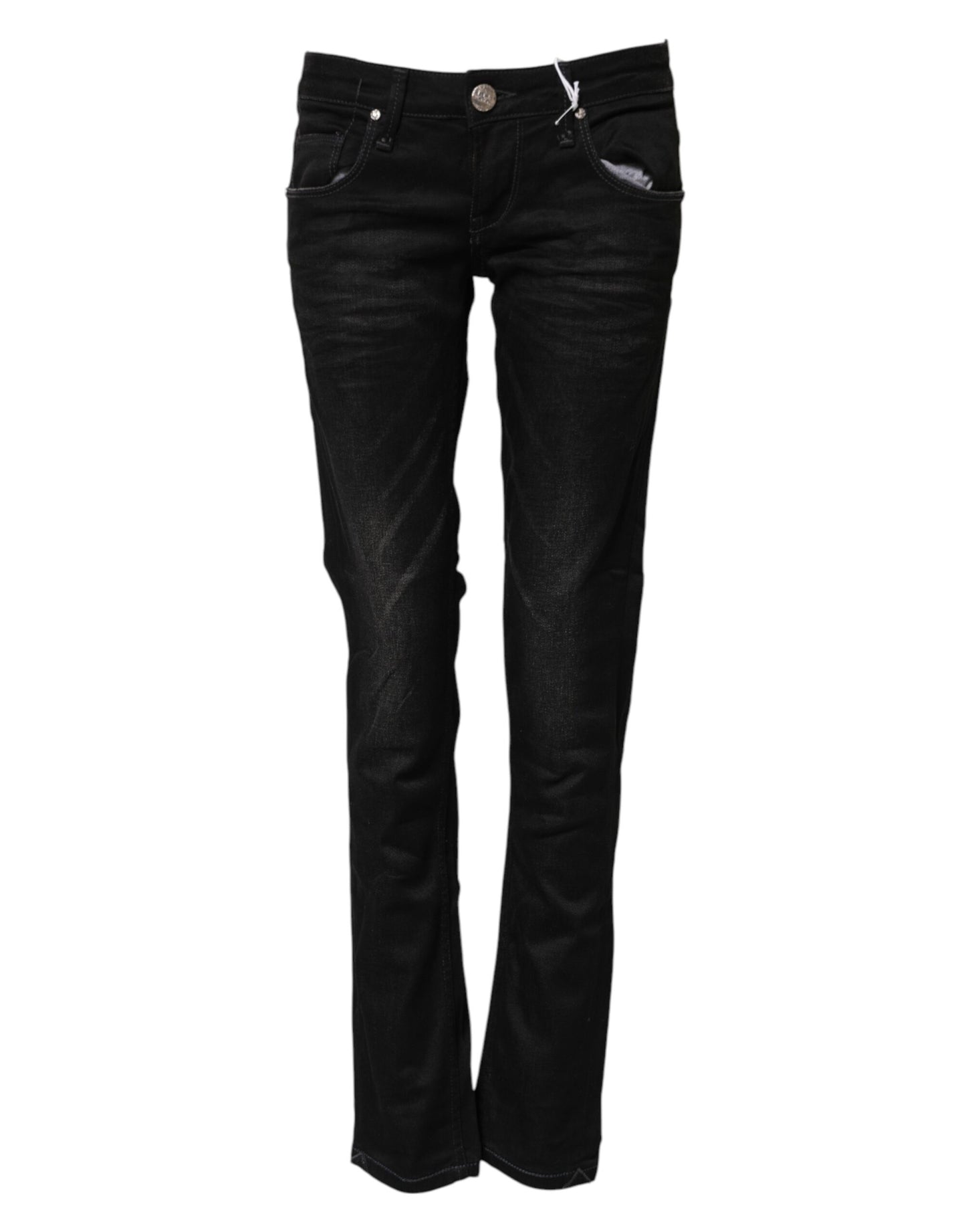 Acht Black Cotton Slim Fit Denim Low Waist Denim Jeans