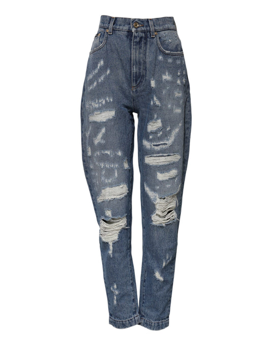 Jean taille haute en denim bleu déchiré Dolce &amp; Gabbana
