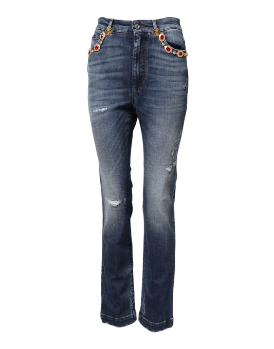 Jean en denim bleu orné de strass Dolce &amp; Gabbana