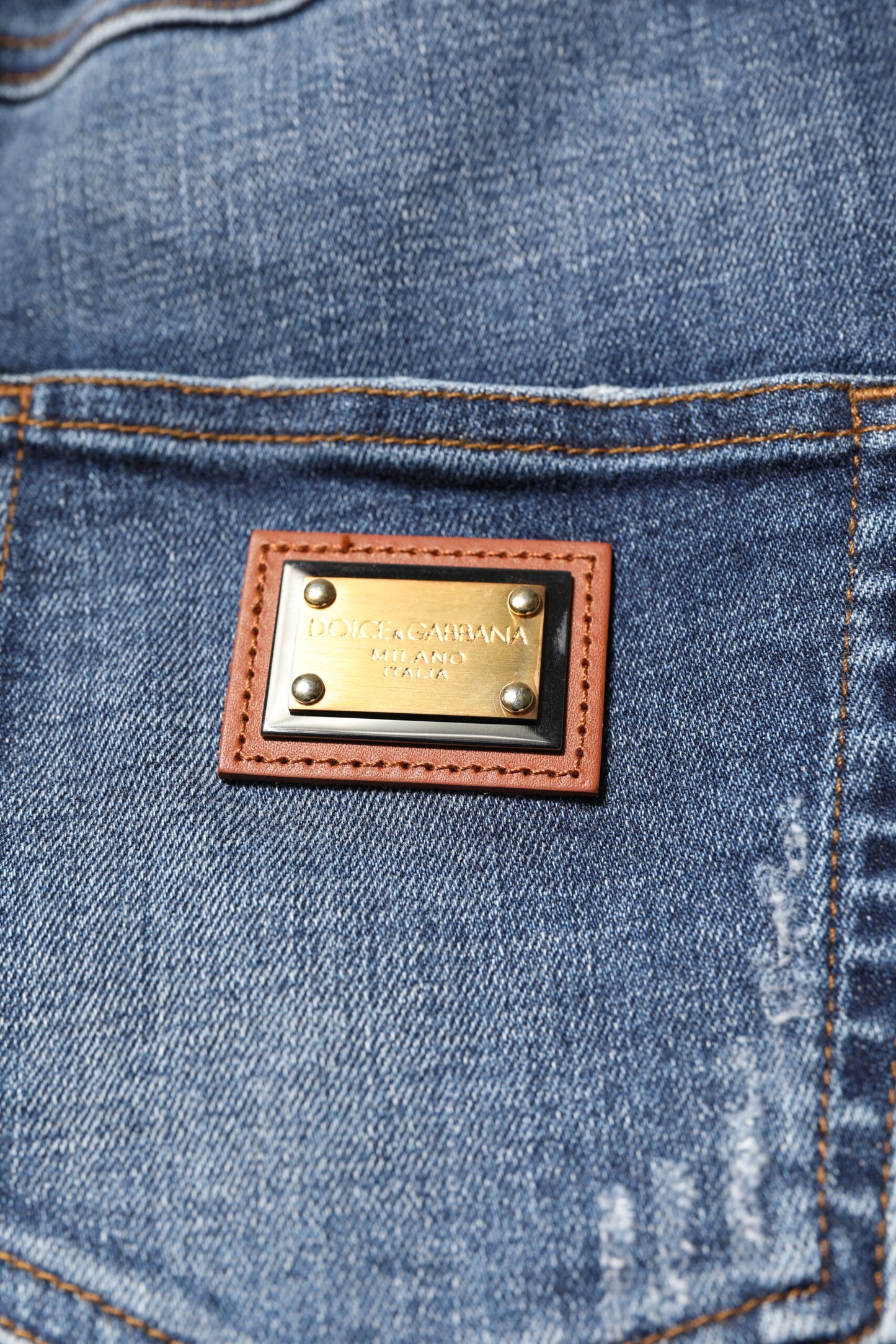 Jean en denim bleu orné de strass Dolce &amp; Gabbana