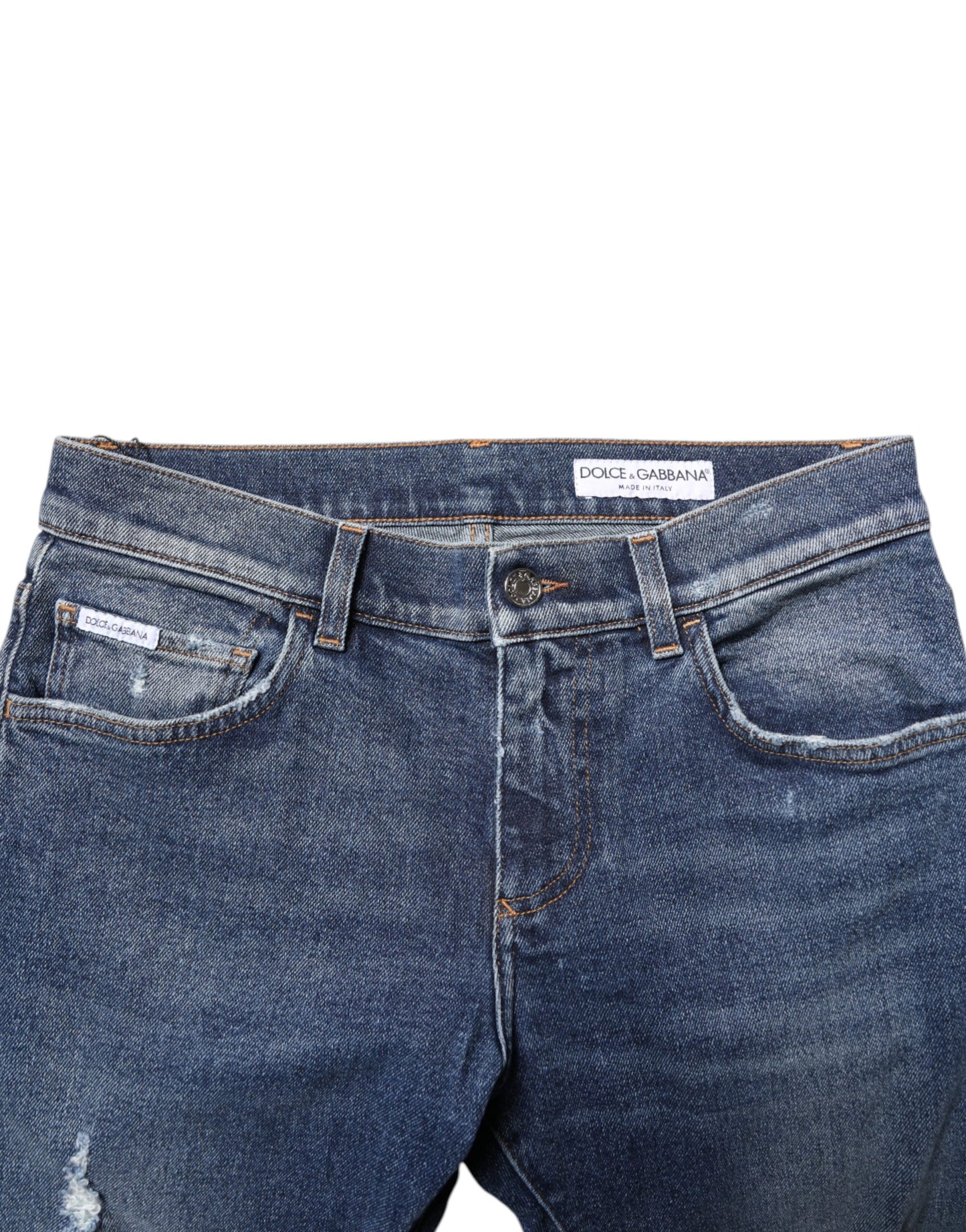 Dolce & Gabbana Blue Washed Skinny Cotton Tattered Denim Jeans
