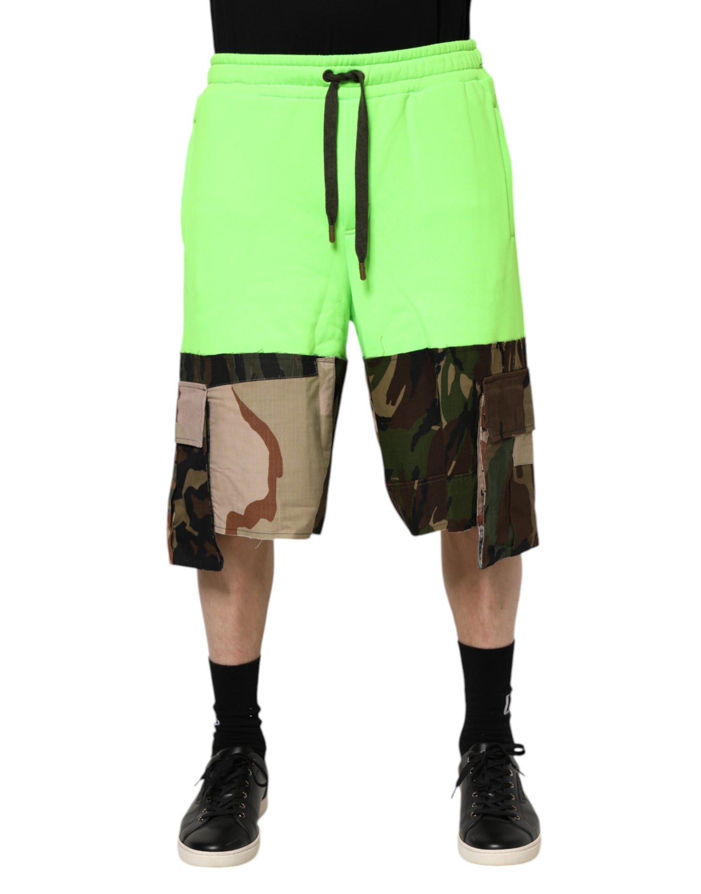 Dolce & Gabbana Green Patchwork Cargo Bermuda Men Shorts