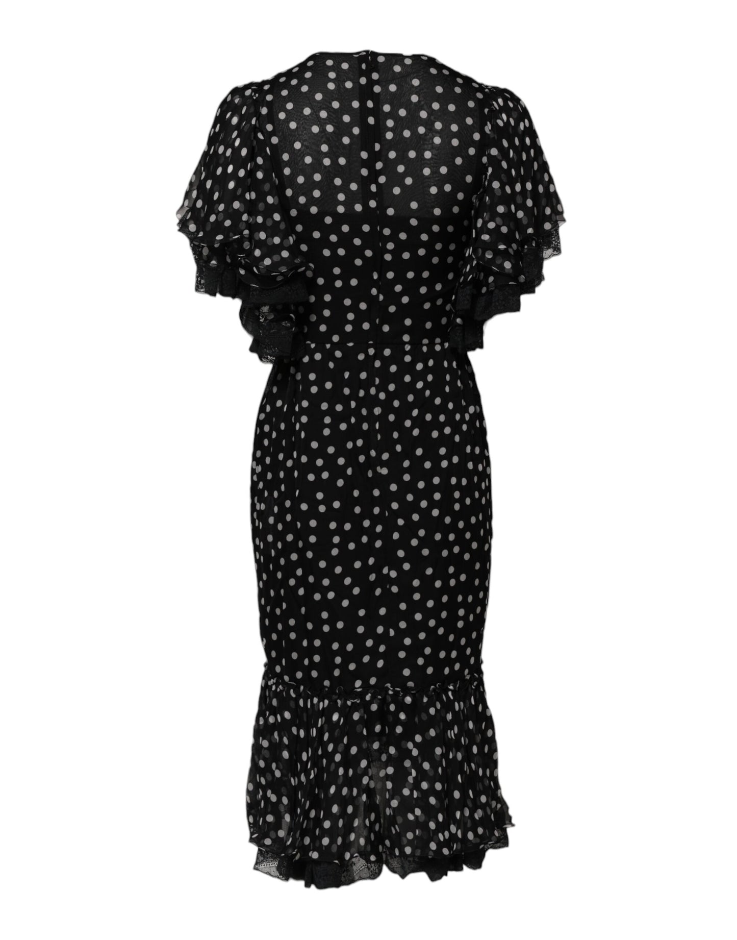 Robe en mousseline de soie à pois et dentelle noire et blanche Dolce &amp; Gabbana